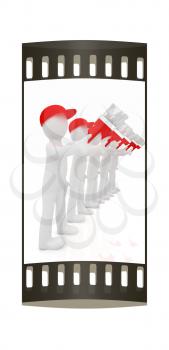 3d man with a brush. Isolated on white background. The film strip