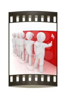 3d mans painting wall with paint brush on a white background. The film strip