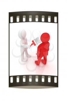 3d people - human character, person painting with paint. 3d render illustration. The film strip
