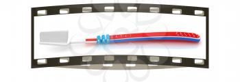 Toothbrush on a white background. The film strip. The film strip