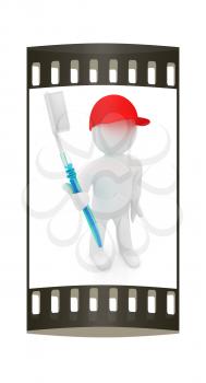 3d man with toothbrush on a white background. The film strip