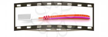 Toothbrush on a white background. The film strip
