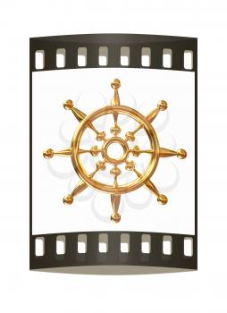 Gold steering wheel on a white background. The film strip