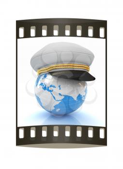 Marine cap on Earth on a white background. The film strip
