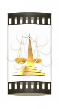 Gold scales on a white background. The film strip