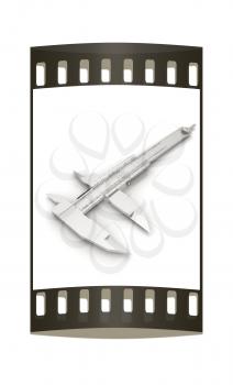 Vernier caliper on a white background. The film strip