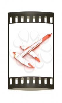 Vernier caliper on a white background. The film strip