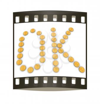 OK 3d text for gold dollar coin on a white background. The film strip