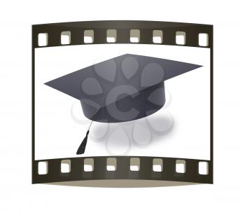 Graduation hat on a white background. The film strip