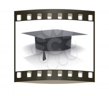 Graduation hat on a white background. The film strip