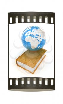 leather real book and Earth. The film strip