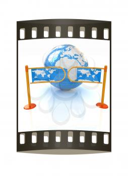 Three-dimensional image of the turnstile and earth. The film strip