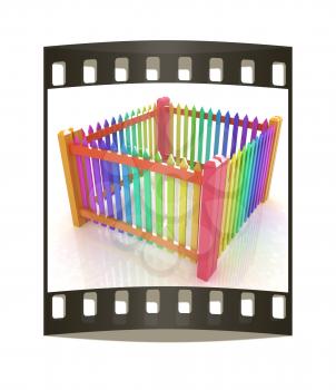 Colorfull glossy fence on a white background. The film strip