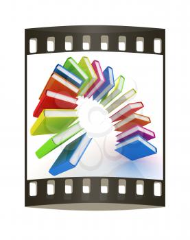Colorful books like the rainbow on a white background. The film strip