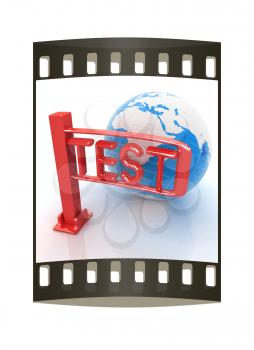 Global test with erth and turnstile on a white background. The film strip
