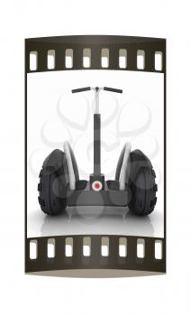 Mini electrical and ecological transport on a white background. The film strip