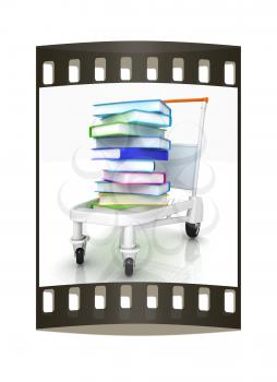Buying of  books on a white background. The film strip