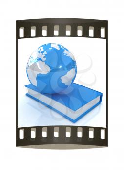 book and earth  on a white background. The film strip