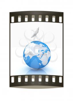 SAT and planet earth on a white background. The film strip