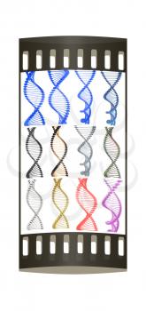Set of DNA structure model on a white background. The film strip