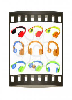 headphones on a white background. The film strip