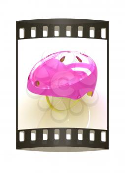Bicycle helmet on a white background. The film strip