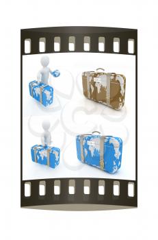 Suitcase for travel set on a white background. The film strip