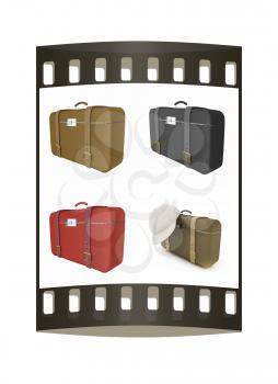 Traveler's suitcase set on a white background. The film strip