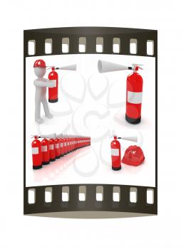Fire extinguisher set on a white background. The film strip