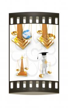 Justice set on a white background. The film strip