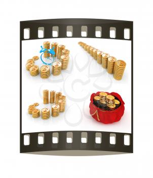 Set of time is noney concept on a white background. The film strip