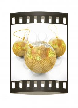 Traditional Christmas toys on a white background. The film strip