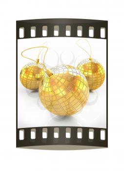 Traditional Christmas toys on a white background. The film strip
