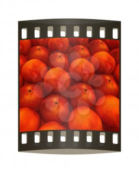 lots of fresh peaches are beautiful peach background. The film strip