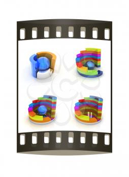 Set of abstract structure with green ball in the center on a white background. The film strip