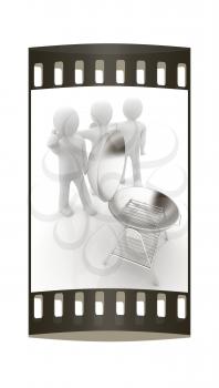 3d man with barbeque isolated on white. The film strip