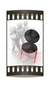 3d man with barbeque isolated on white. The film strip