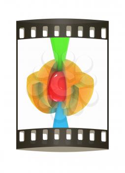 3d atom isolated on white background. Abstract model. The film strip