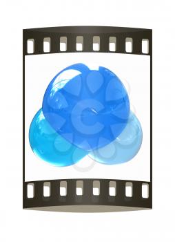 3d illustration of a water molecule isolated on white background. The film strip