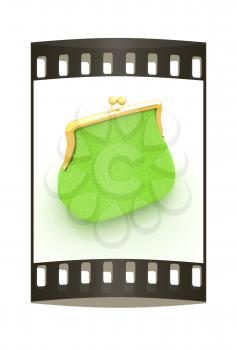 Leather purse on a white background. The film strip