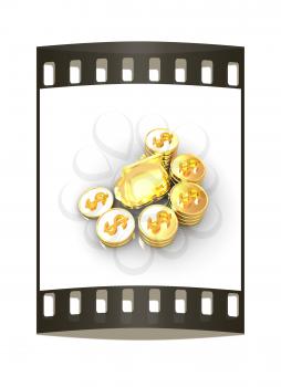 Gold purse with coins. Illustration on white background for design. The film strip