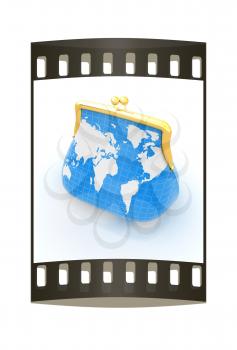Purse Earth. On-line concept on a white background. The film strip