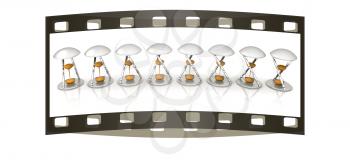 Set of transparent hourglass for animation isolated on white background. Sand clock icon 3d illustration. The film strip