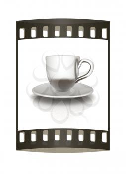 Cup on a saucer on white background. The film strip