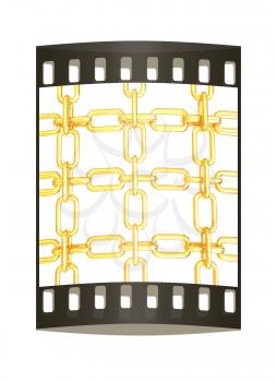 Gold chains isolated on white background. The film strip