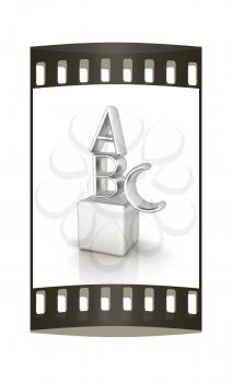 Alphabet and blocks on a white background. The film strip
