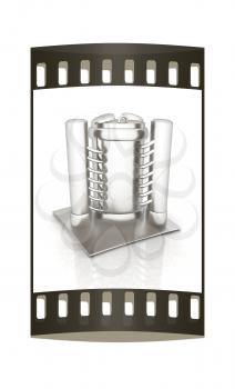 3d abstract metal pressure vessel on white background. The film strip