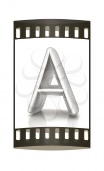 3D metall letter A isolated on white. The film strip