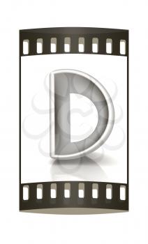 3D metall letter D isolated on white. The film strip