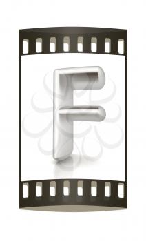 3D metall letter F isolated on white. The film strip